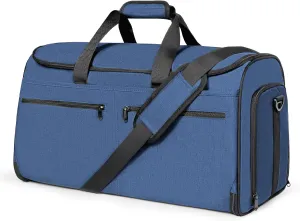 Carry on Garment Bag for Travel, Bukere Convertible Suit Travel Garment Duffel Bag for Men Women Business, Shoe Compartment, Detachable Shoulder Strap, Multi-Function 2 in 1 Weekender Bag, Blue