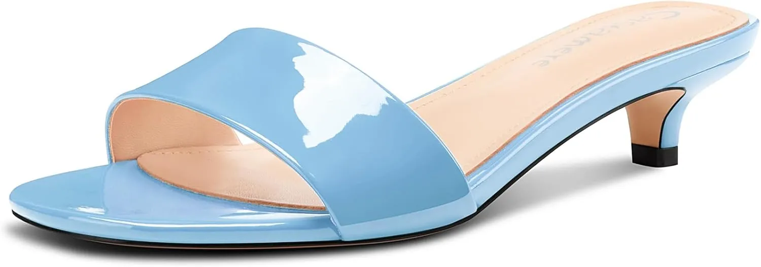 Castamere Womens Low Kitten Heel Open Toe Mule Heels Casual Dress Prom Slip-on Sandals 1.4 Inches Heels