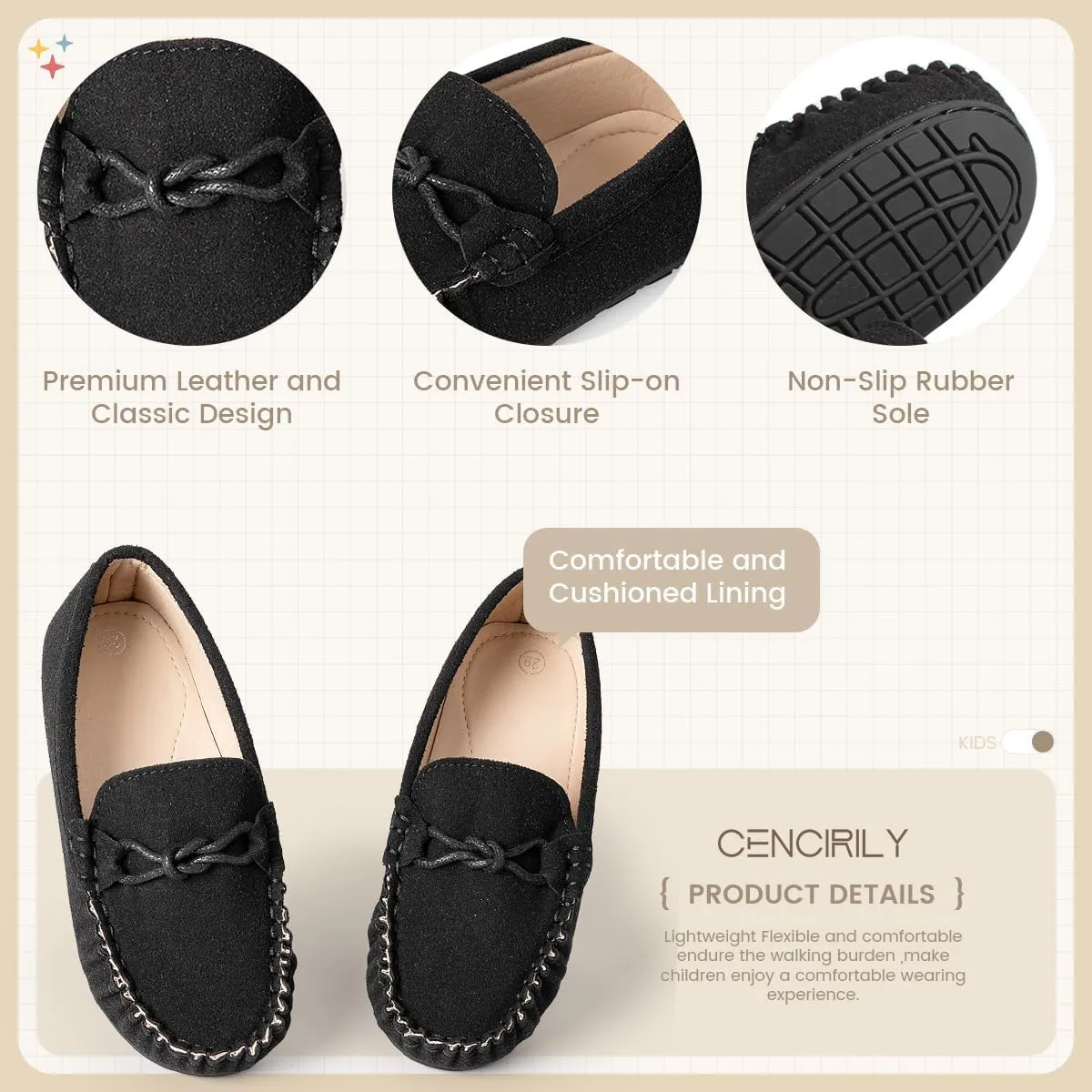 CENCIRILY Toddler Boys Girls Loafers Soft Slip On Little Kid Oxford Dress Flats Casual Boat Shoes School Uniform Moccasin Walking Shoes