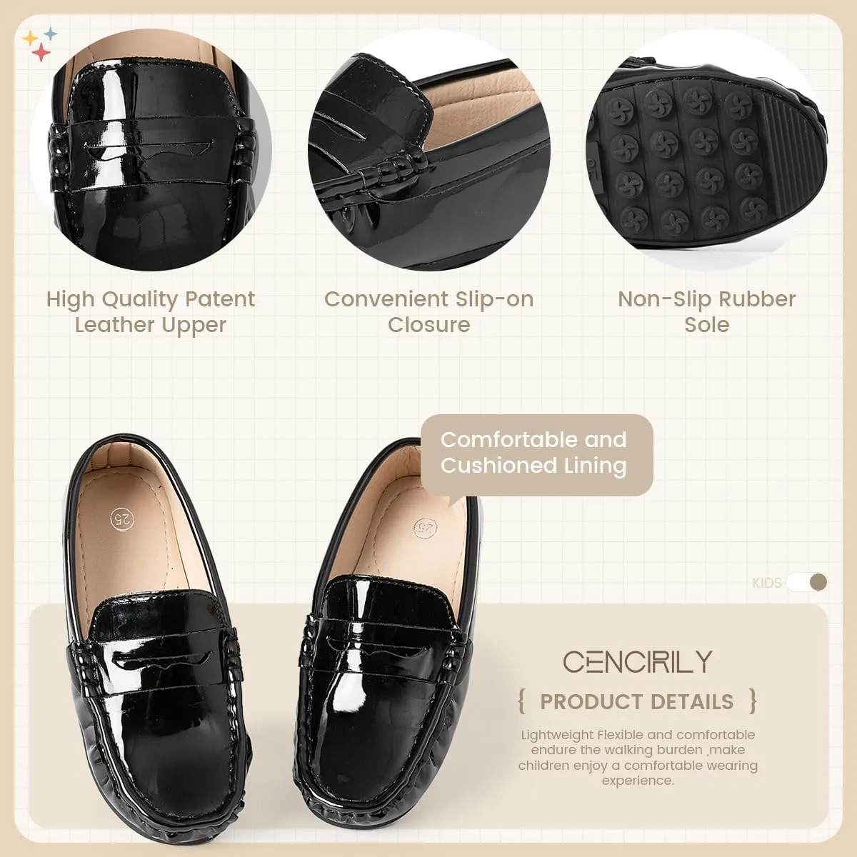 CENCIRILY Toddler Boys Girls Loafers Soft Slip On Little Kid Oxford Dress Flats Casual Boat Shoes School Uniform Moccasin Walking Shoes