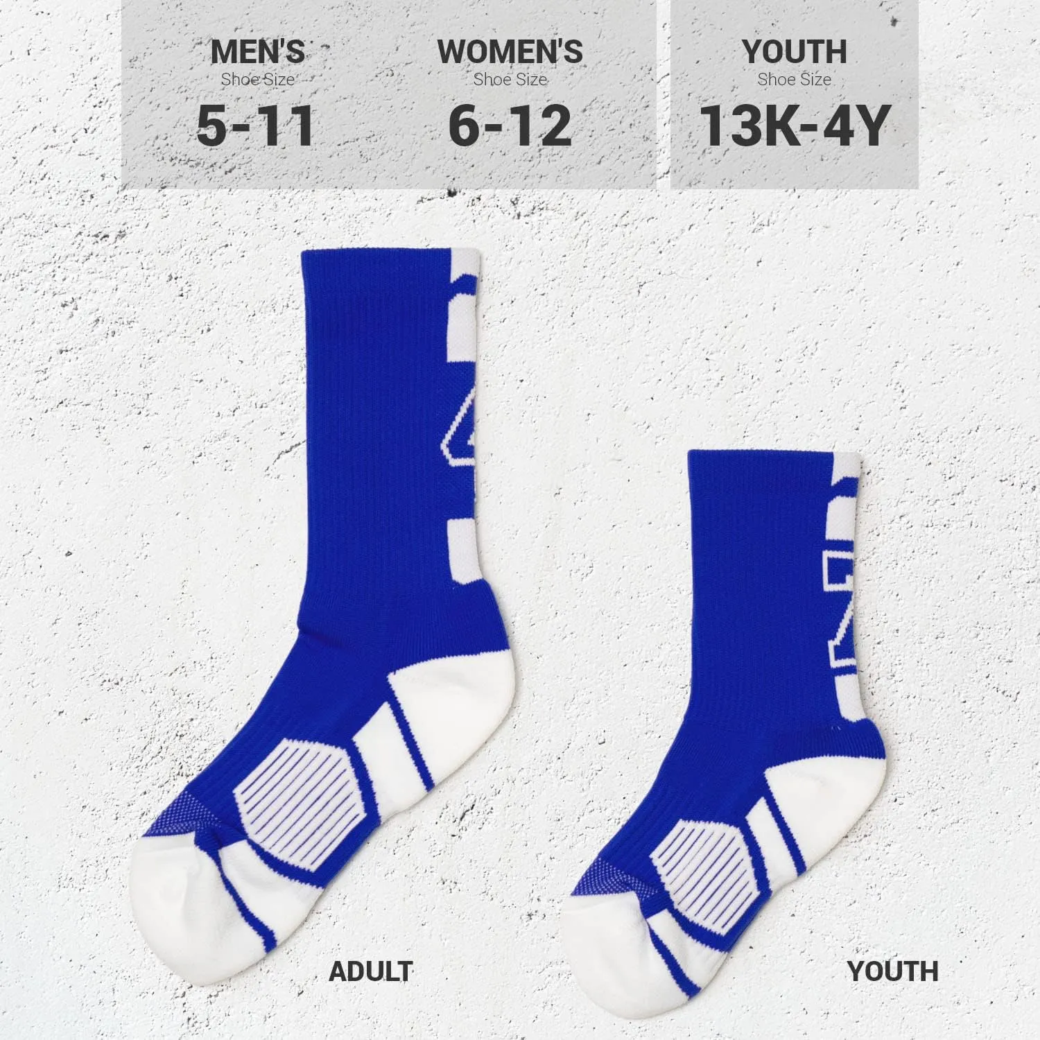 ChalkTalkSPORTS Custom Team Number Crew Socks | Youth & Adult Athletic Socks Blue | Choose Your Number