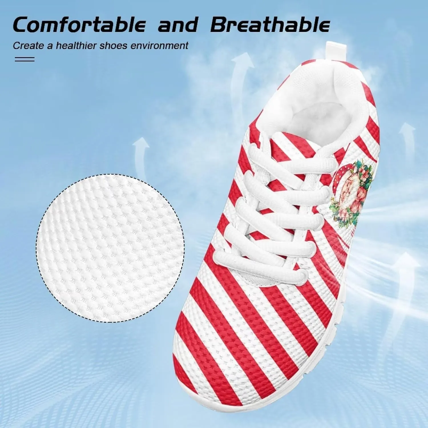 Children's Christmas Sneaker Soft Lightweight Athletic Hiking Shoes for Big Kids Breathable Lace-Up Non-Slip Walking Sneaker for Litter Kids US 11-5