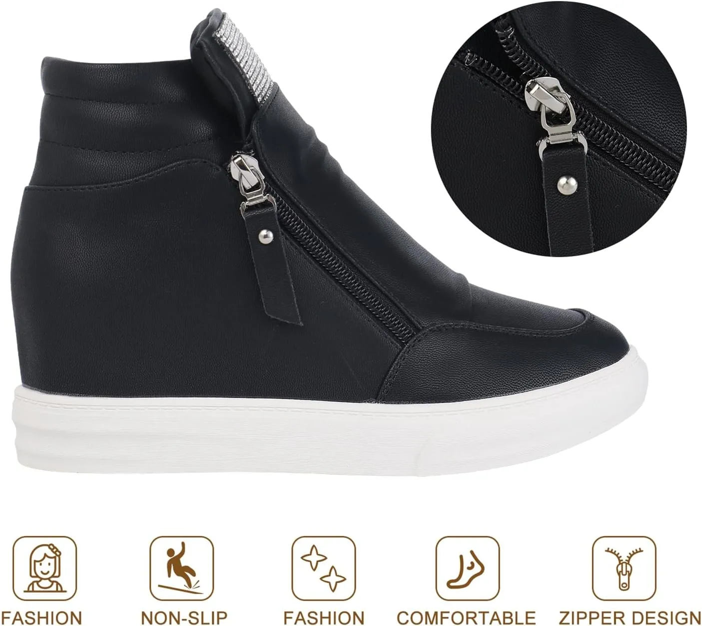 Ckrola Womens Fashion Platform Shoes Hidden Wedge Heel High Top Sneakers for Women Platform Boots Working Shoes Women