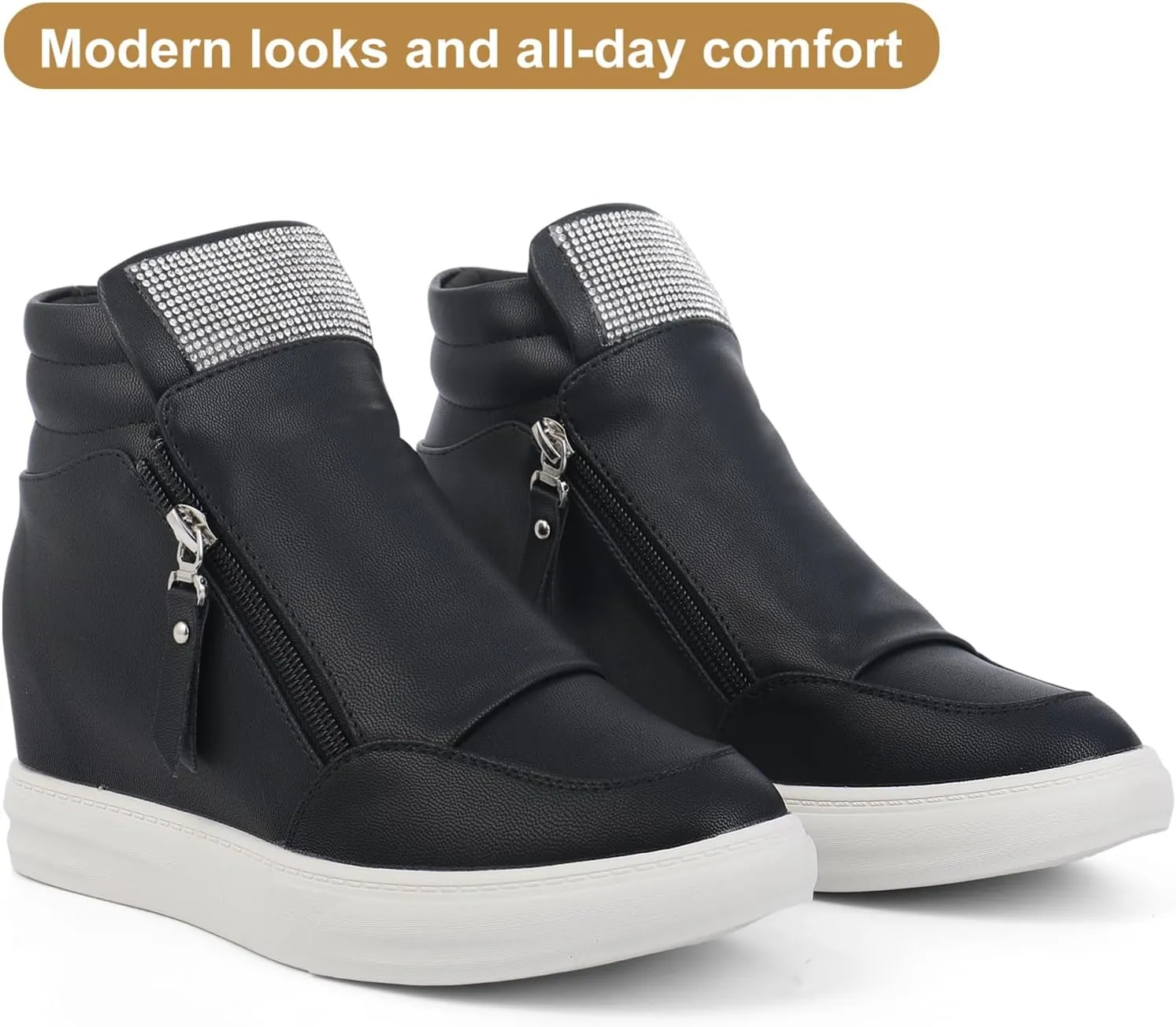 Ckrola Womens Fashion Platform Shoes Hidden Wedge Heel High Top Sneakers for Women Platform Boots Working Shoes Women