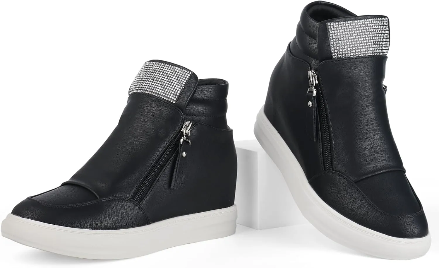 Ckrola Womens Fashion Platform Shoes Hidden Wedge Heel High Top Sneakers for Women Platform Boots Working Shoes Women