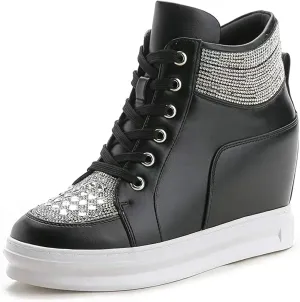 Ckrola Womens Fashion Platform Shoes Hidden Wedge Heel High Top Sneakers for Women Platform Boots Working Shoes Women