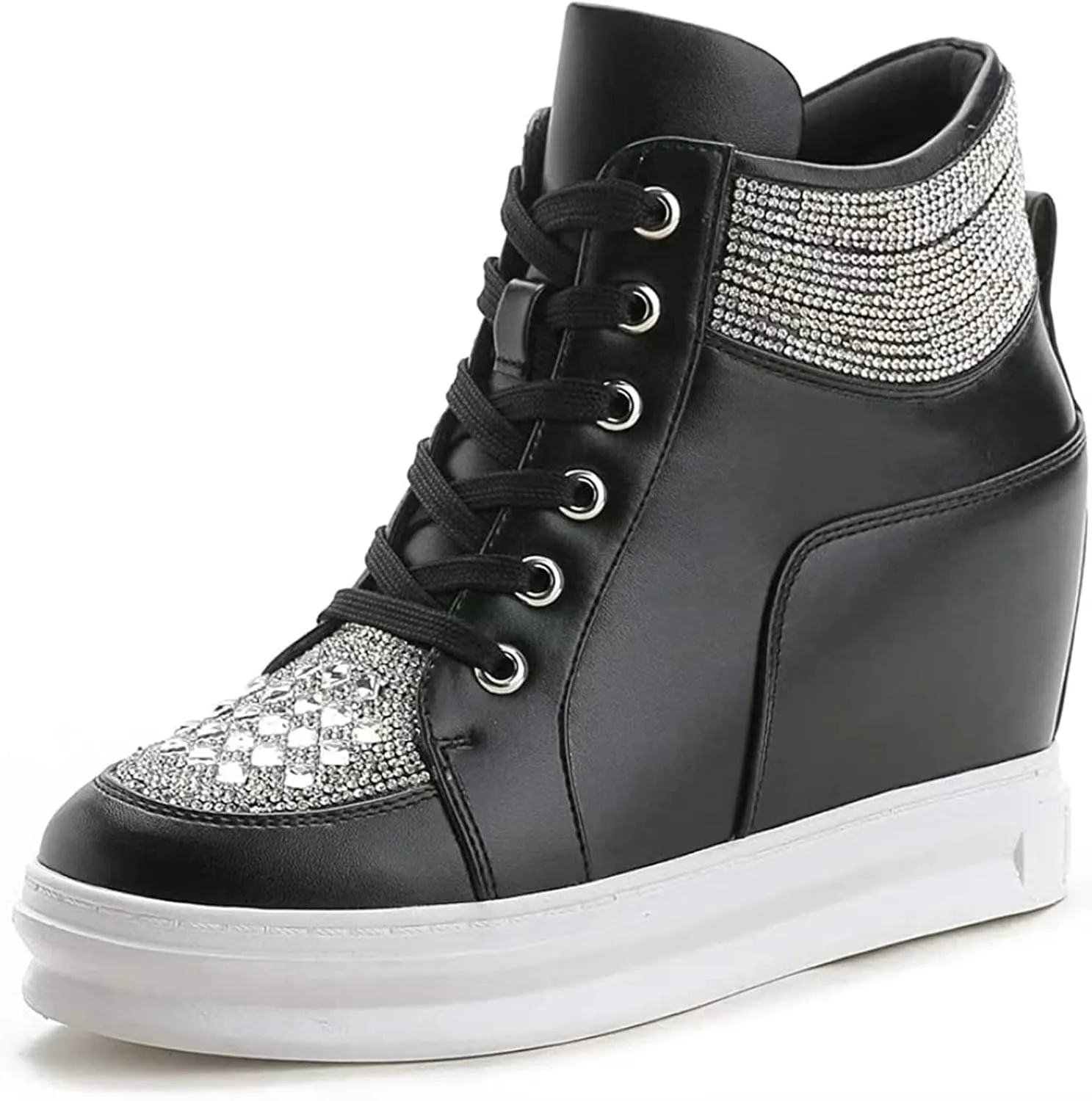 Ckrola Womens Fashion Platform Shoes Hidden Wedge Heel High Top Sneakers for Women Platform Boots Working Shoes Women