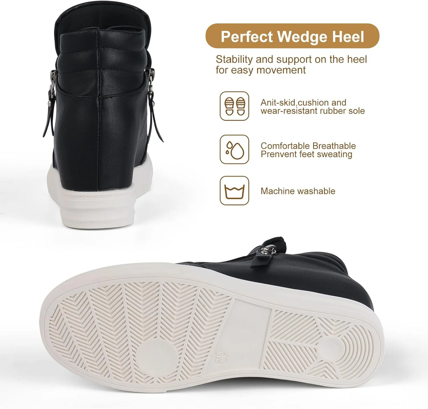 Ckrola Womens Fashion Platform Shoes Hidden Wedge Heel High Top Sneakers for Women Platform Boots Working Shoes Women