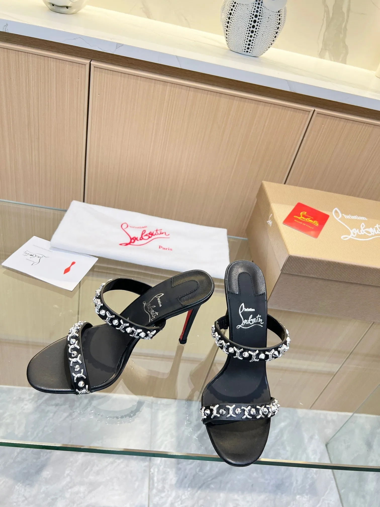 CL Justchain Mules 100mm Metal with Sheepskin 251026