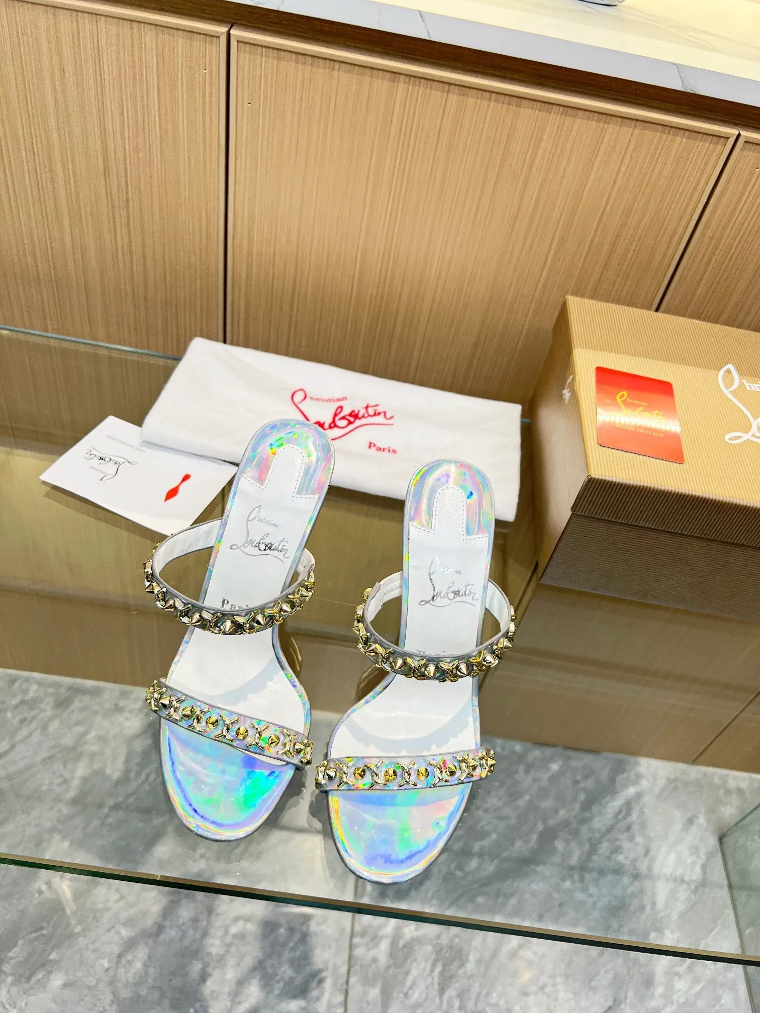CL Justchain Mules 100mm Metal with Sheepskin 251026