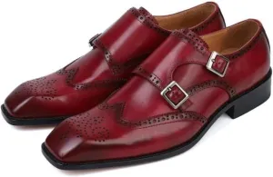 Classic Mens Genuine Leather Dress Shoes Brogue Double Buckle Monk Strap Black Brown Business Office Wedding Formal Shoes for Men