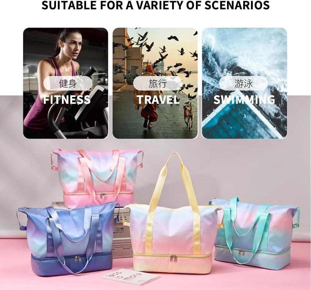 Colorful Travel Duffel Bags - 35L Large Capacity, Dry-Wet Separated, Shoe Compartment. Gym Bag and Travel Bag (blue)