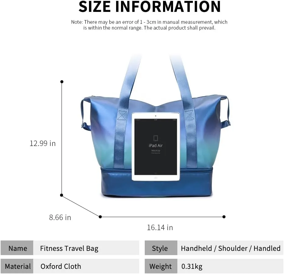 Colorful Travel Duffel Bags - 35L Large Capacity, Dry-Wet Separated, Shoe Compartment. Gym Bag and Travel Bag (blue)