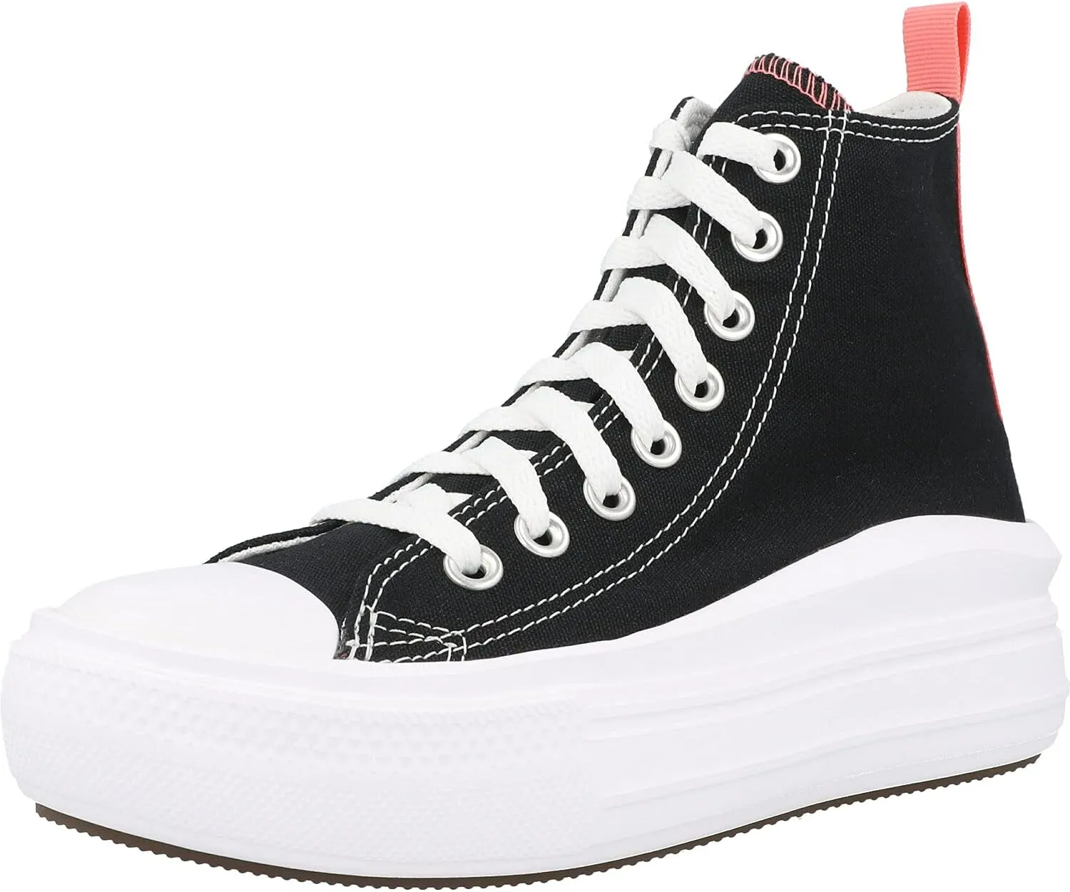 Converse Boy's Chuck Taylor All Star Move Hi-Canvas Color (Big Kid) Platform, Black/Pink Salt/White, 3.5