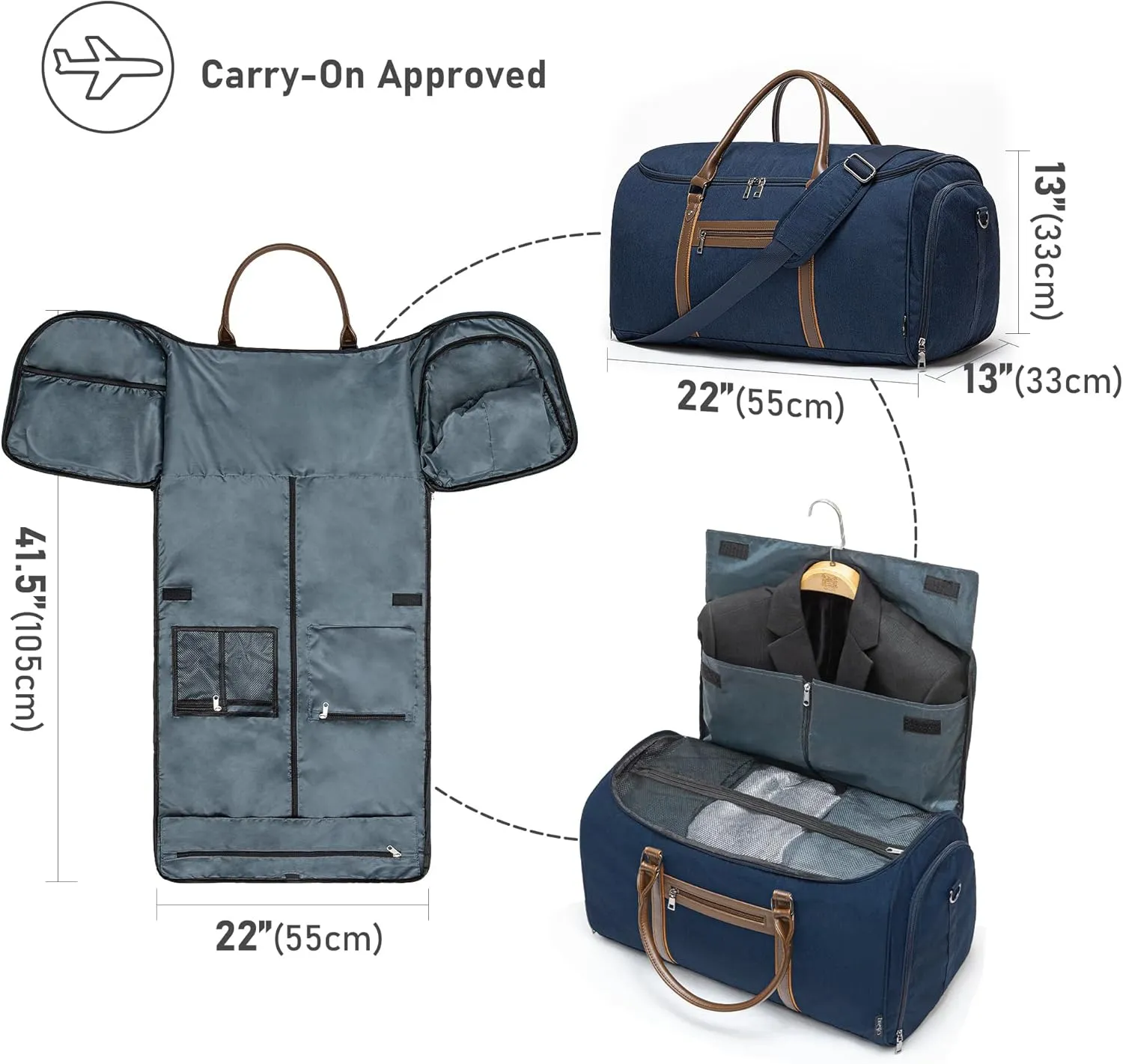 Convertible Garment Bag for Travel, Garment Duffle Bag with Organizer Insert Mesh Bag
