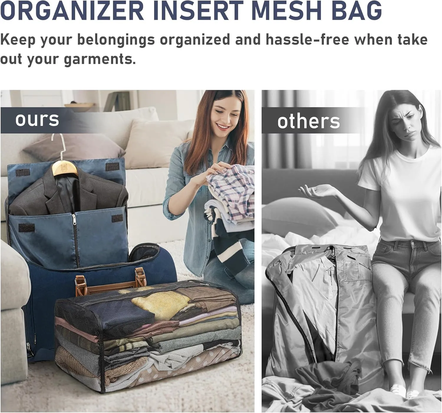 Convertible Garment Bag for Travel, Garment Duffle Bag with Organizer Insert Mesh Bag