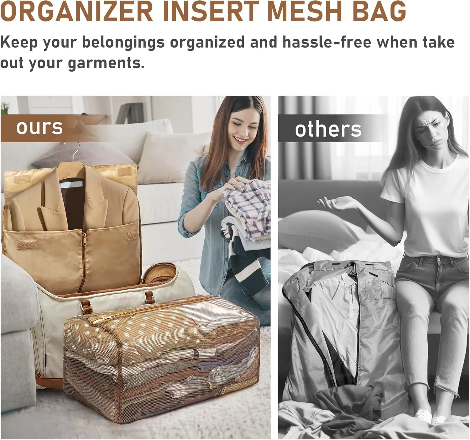 Convertible Garment Bag for Travel, Garment Duffle Bag with Organizer Insert Mesh Bag