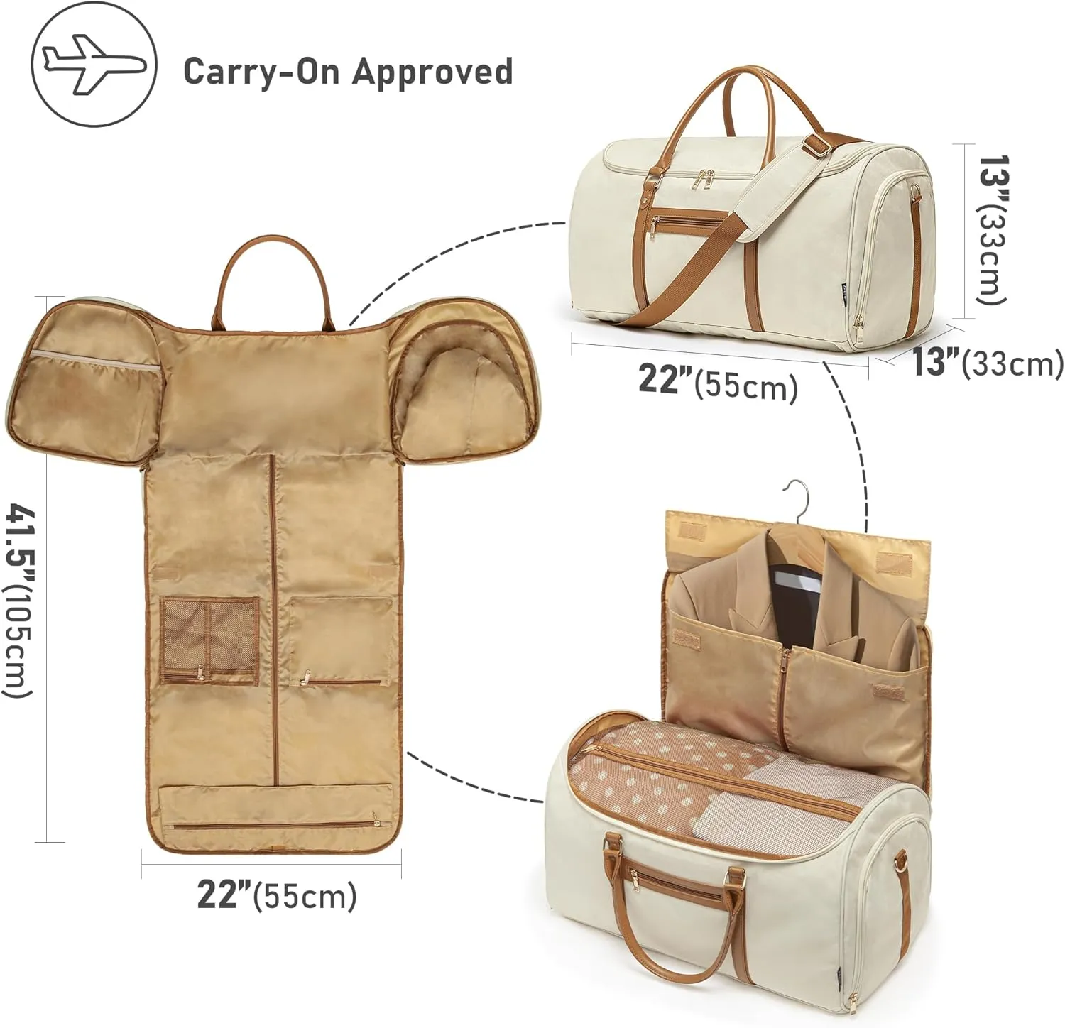 Convertible Garment Bag for Travel, Garment Duffle Bag with Organizer Insert Mesh Bag