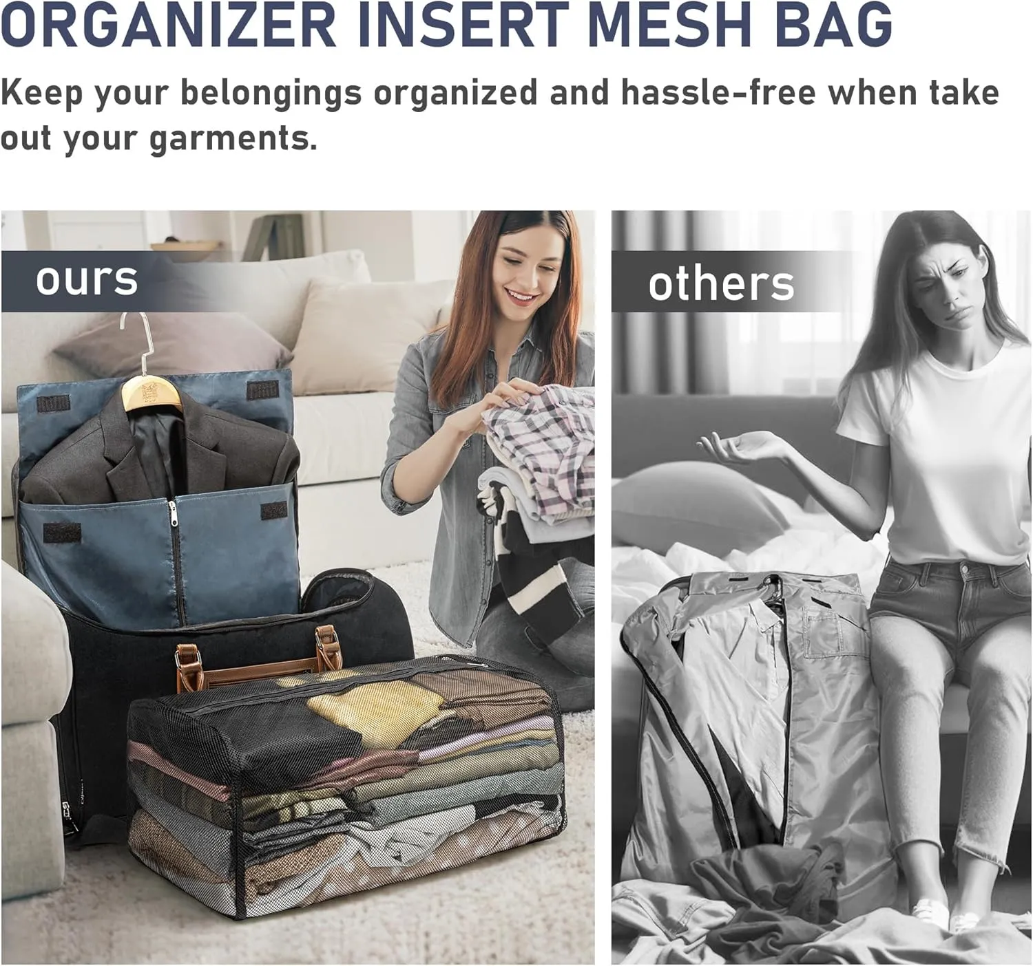 Convertible Garment Bag for Travel, Garment Duffle Bag with Organizer Insert Mesh Bag
