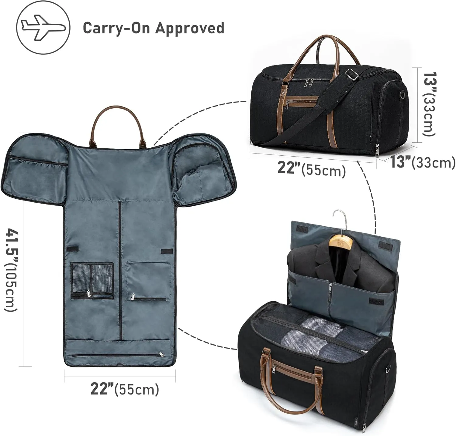 Convertible Garment Bag for Travel, Garment Duffle Bag with Organizer Insert Mesh Bag