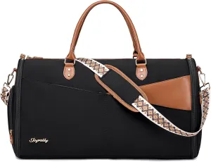 Convertible Garment Duffle Bag for Travel, Carry On Garment Bag for Women, 2 in 1 Travel Garment Bag with Shoe Compartment, Foldable Suit Travel Bag for Hanging Clothes, Black