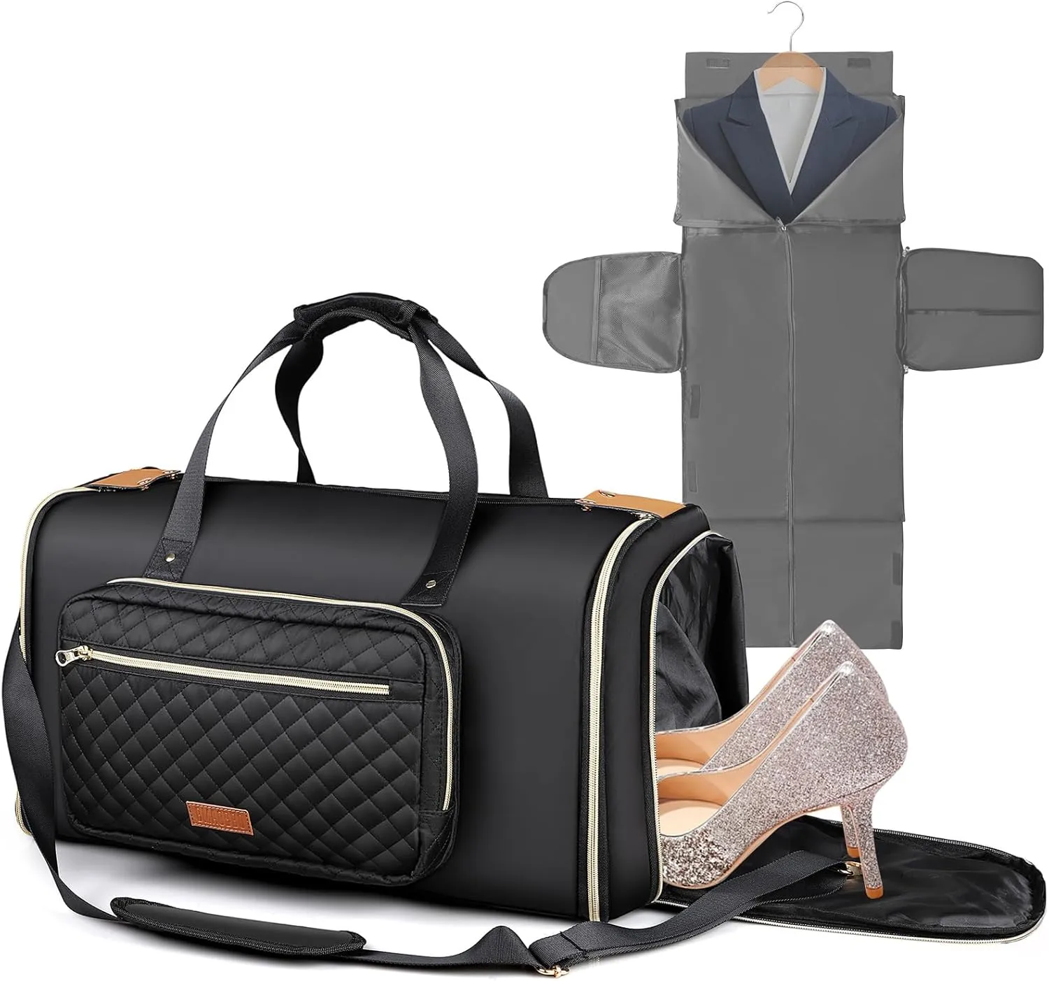 Convertible Garment Duffle Bags for Travel, Waterproof Jenni Bag, Travel Bag Garment Bag for Women with Shoe Compartment, for Business, Weekend Work Trip(Black)