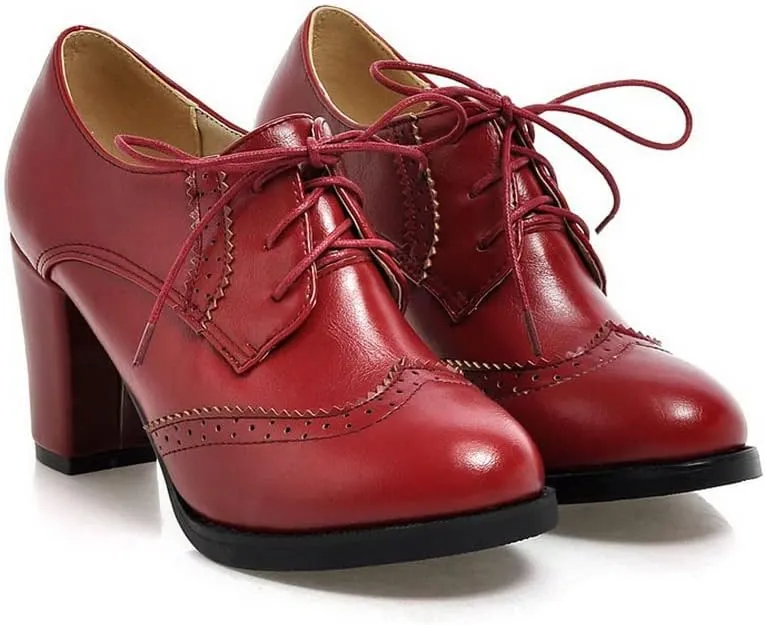 CosyFever Womens DC305 Business Chunky Lace Up Pu Mid Chunky Pumps