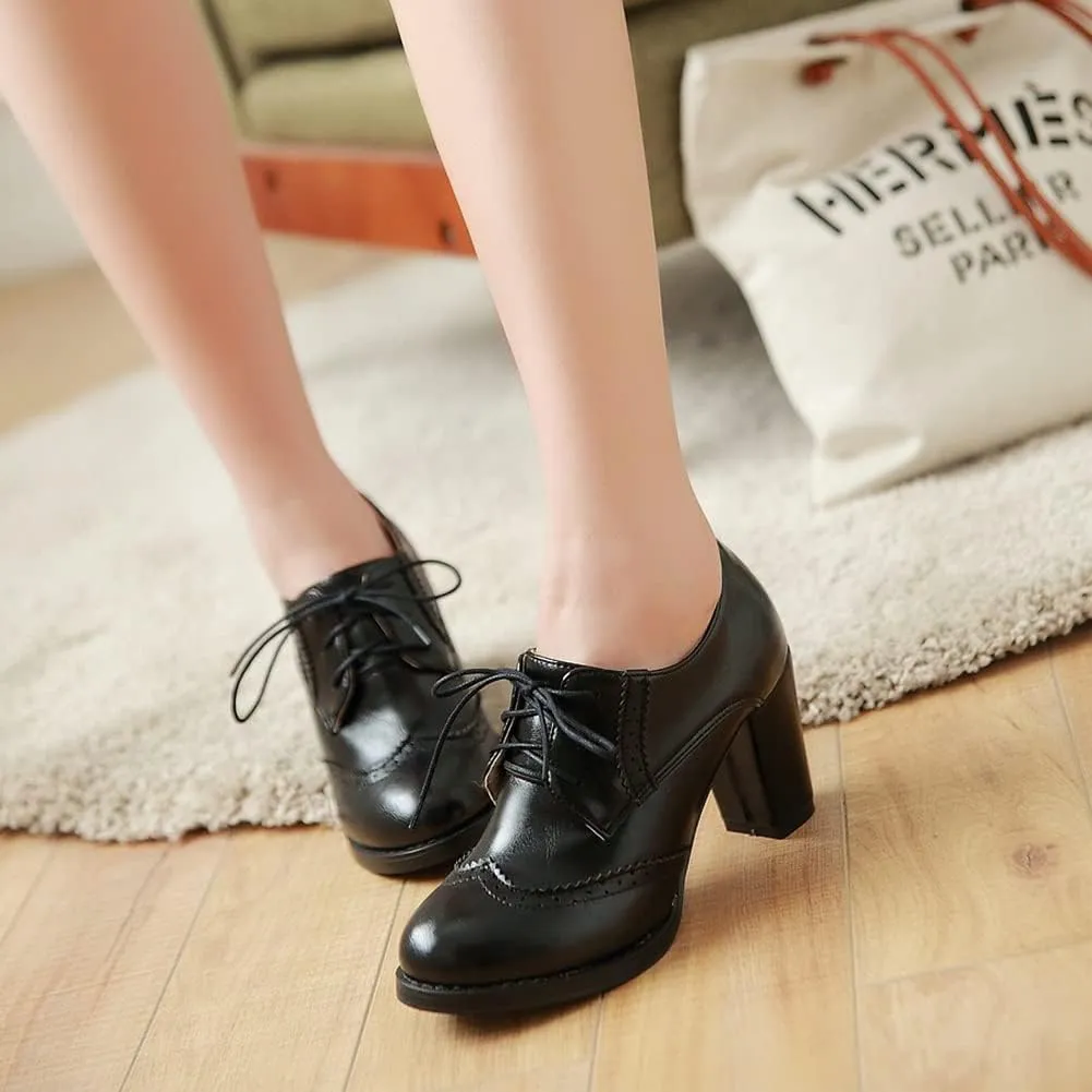 CosyFever Womens DC305 Business Chunky Lace Up Pu Mid Chunky Pumps