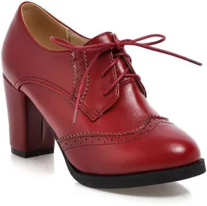 CosyFever Womens DC305 Business Chunky Lace Up Pu Mid Chunky Pumps
