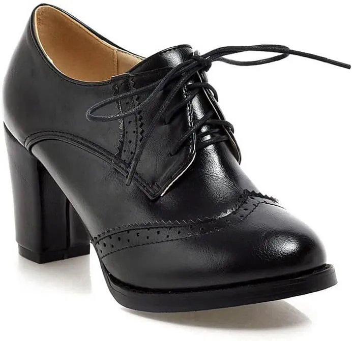 CosyFever Womens DC305 Business Chunky Lace Up Pu Mid Chunky Pumps