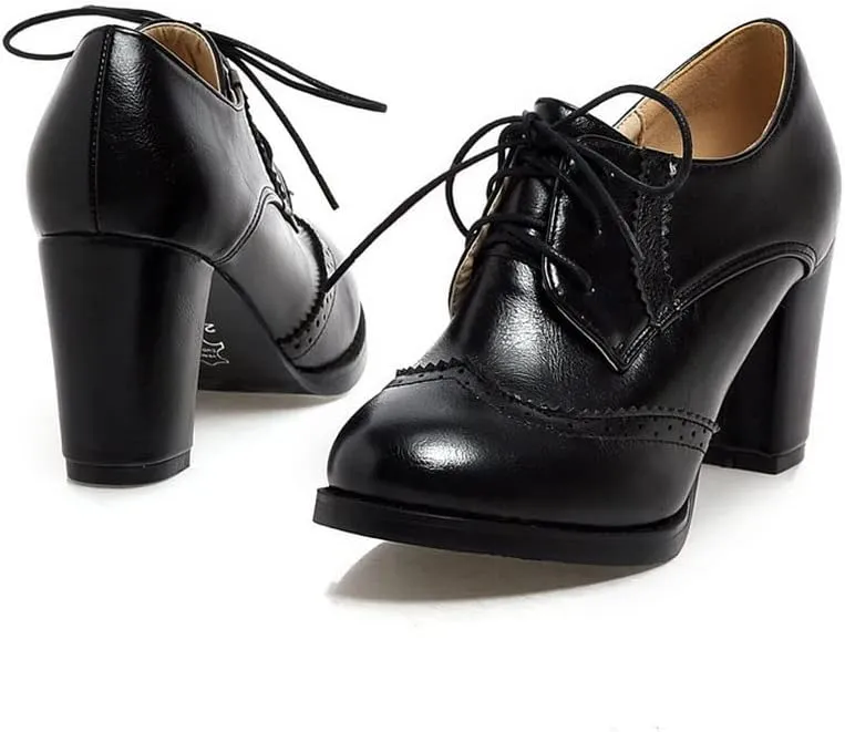 CosyFever Womens DC305 Business Chunky Lace Up Pu Mid Chunky Pumps