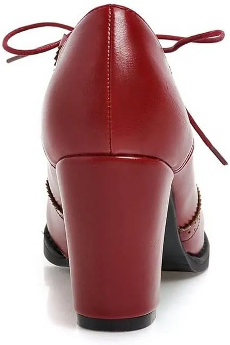 CosyFever Womens DC305 Business Chunky Lace Up Pu Mid Chunky Pumps