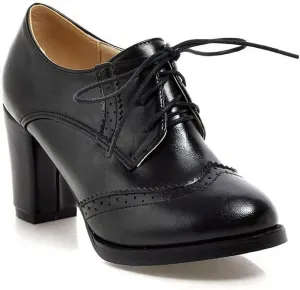 CosyFever Womens DC305 Business Chunky Lace Up Pu Mid Chunky Pumps