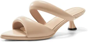 Coutgo Womens Kitten Heels Mules Pointed Open Toe Sandals Double Strap Slip on Prom Dress Shoes