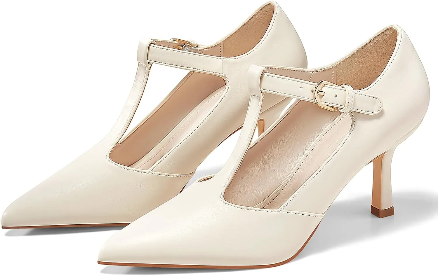 Coutgo Womens Mary Jane High Heels T Strap Closed Pointed Toe Pumps Buckle Work Office Dress Shoes