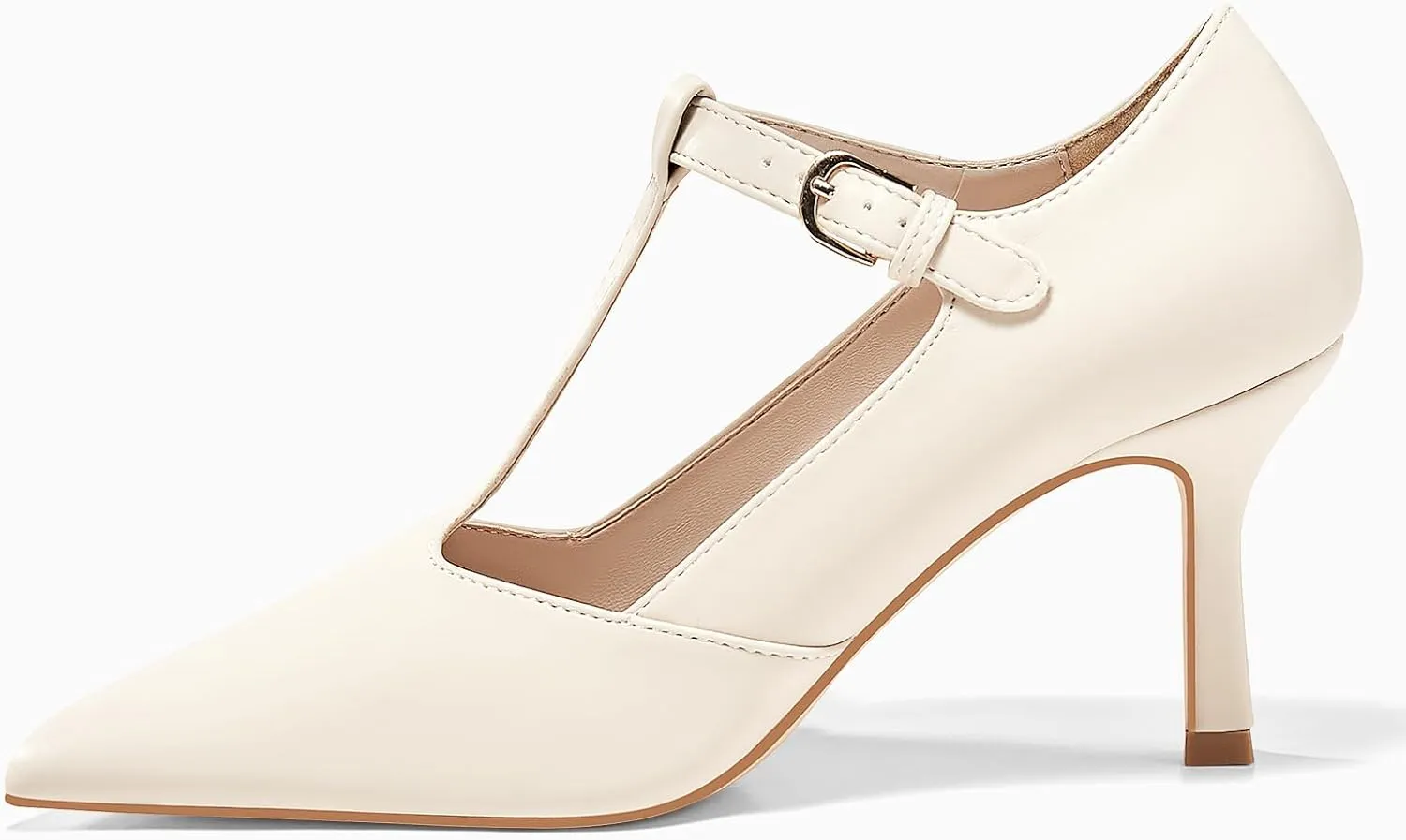 Coutgo Womens Mary Jane High Heels T Strap Closed Pointed Toe Pumps Buckle Work Office Dress Shoes