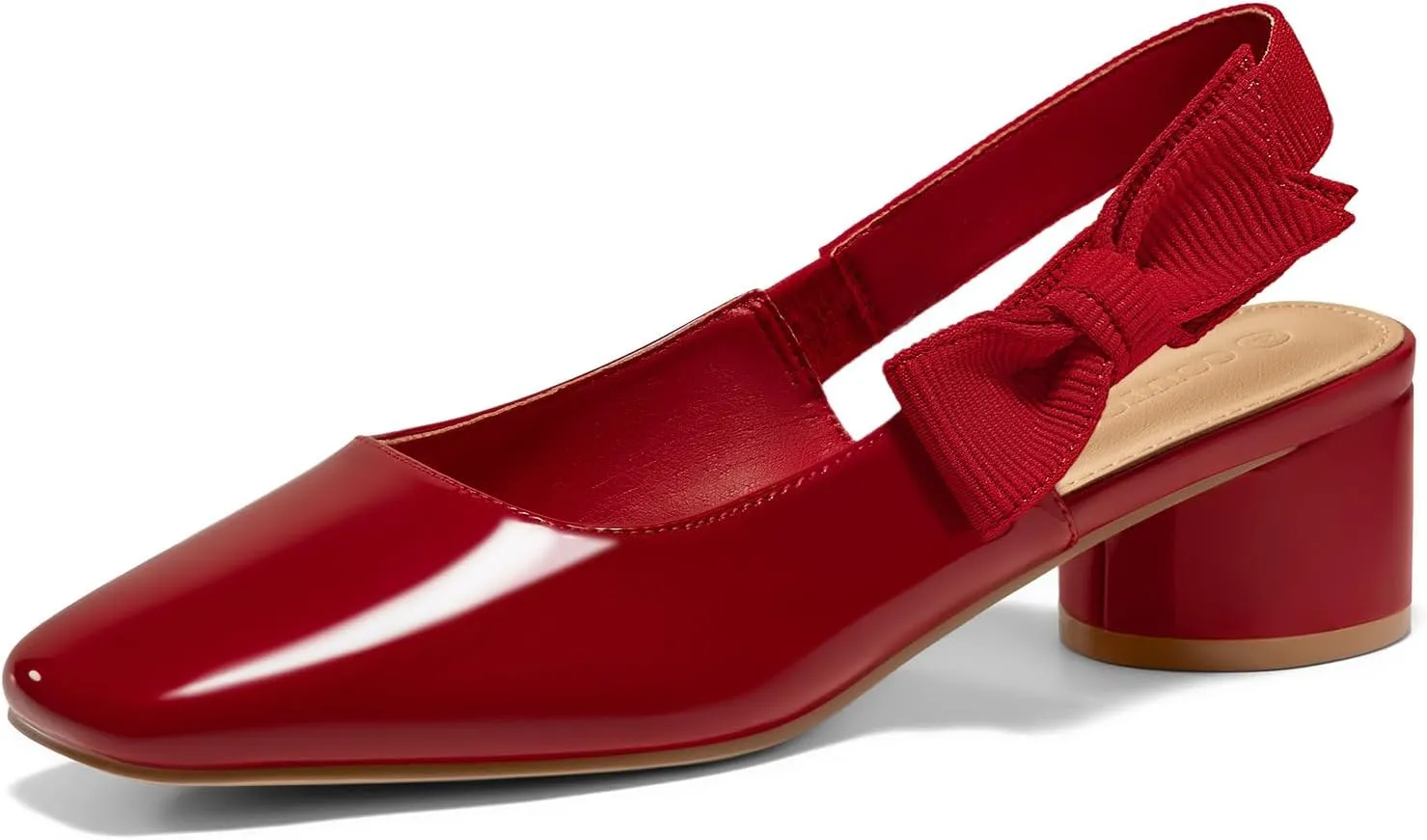 Coutgo Women's Slingback Chunky Heels Bow Closed Square Toe Slip On Work Pumps Dress Shoes