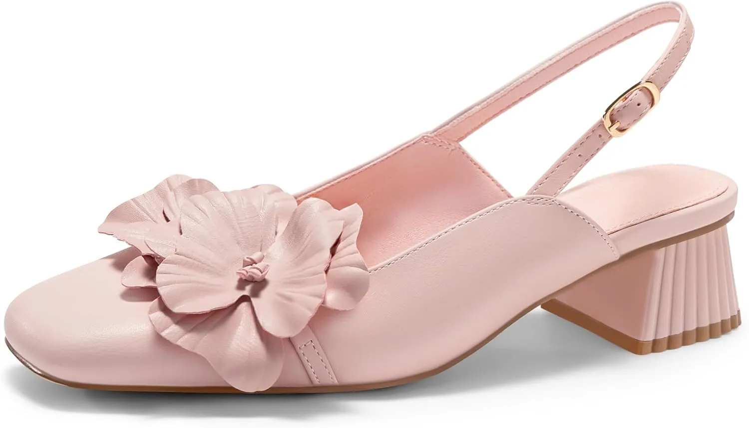 Coutgo Womens Slingback Chunky Heels Flower Closed Square Toe Pumps Work Dress Shoes