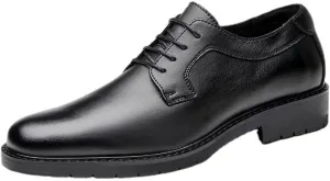 CSCDD Men's Casual Lace-up Formal Leather Shoes Height-Enhancing Comfortable Versatile Suitable for Banquet Office Daily Travel Soft Sole Non-Slip
