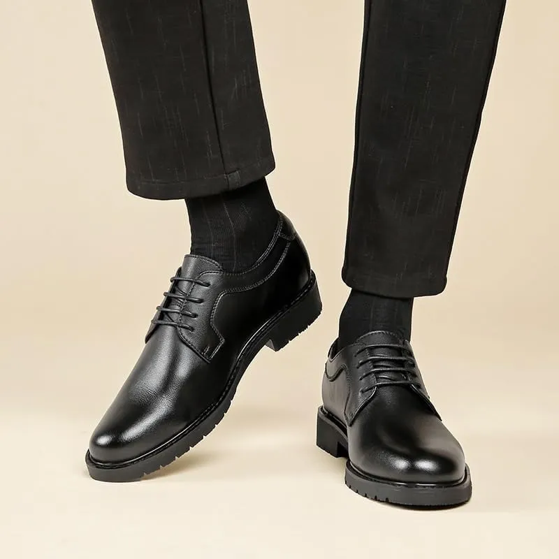 CSCDD Men's Casual Lace-up Formal Leather Shoes Height-Enhancing Comfortable Versatile Suitable for Banquet Office Daily Travel Soft Sole Non-Slip