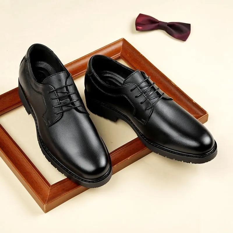 CSCDD Men's Casual Lace-up Formal Leather Shoes Height-Enhancing Comfortable Versatile Suitable for Banquet Office Daily Travel Soft Sole Non-Slip