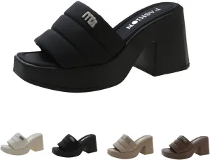 Cubicbee Women's Platform Chunky Heels Mules Square Open Toe High Heeled Sandals Slip On Slides Dress Shoes