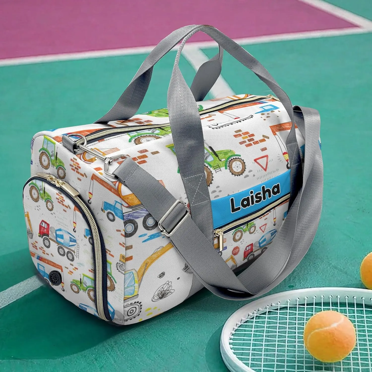 Custom Duffel Bag Sports Construction Trucks Excavator Crane Gym Bag Personalized Gift for Travel Bag