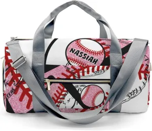 Custom Duffel Overnight Travel Bag for Sports Workout Girls Boys,Baseball Team Player Pink Personalized Duffle Bag Gifts