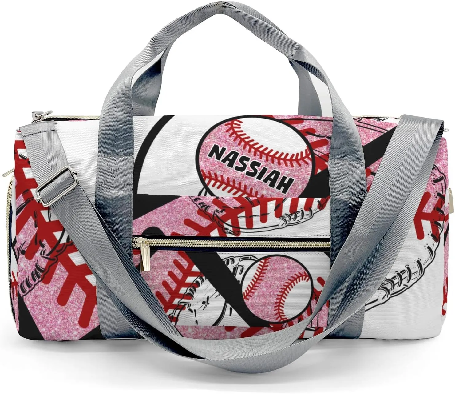 Custom Duffel Overnight Travel Bag for Sports Workout Girls Boys,Baseball Team Player Pink Personalized Duffle Bag Gifts