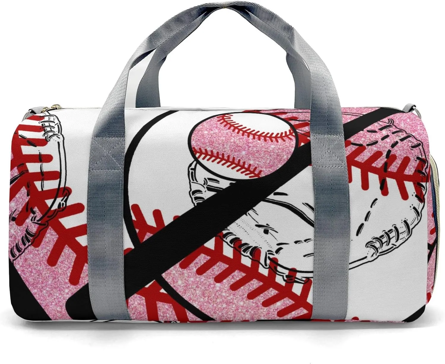 Custom Duffel Overnight Travel Bag for Sports Workout Girls Boys,Baseball Team Player Pink Personalized Duffle Bag Gifts