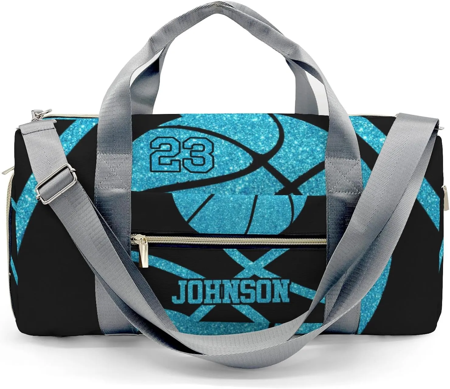 Custom Duffel Overnight Travel Bag for Sports Workout Girls Boys,Basketball Sky Blue Personalized Duffle Bag Gifts
