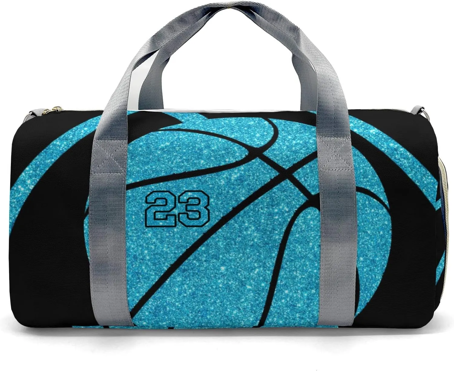 Custom Duffel Overnight Travel Bag for Sports Workout Girls Boys,Basketball Sky Blue Personalized Duffle Bag Gifts