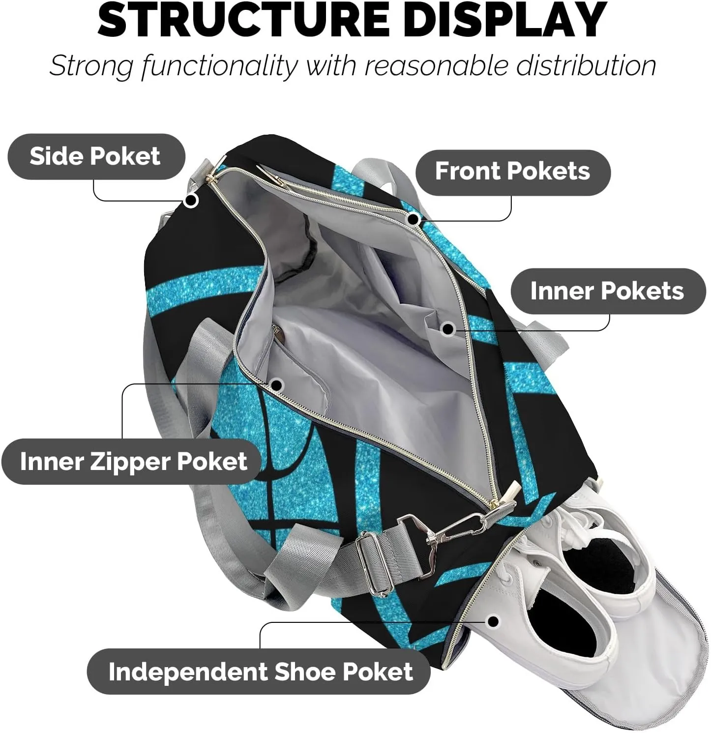 Custom Duffel Overnight Travel Bag for Sports Workout Girls Boys,Basketball Sky Blue Personalized Duffle Bag Gifts