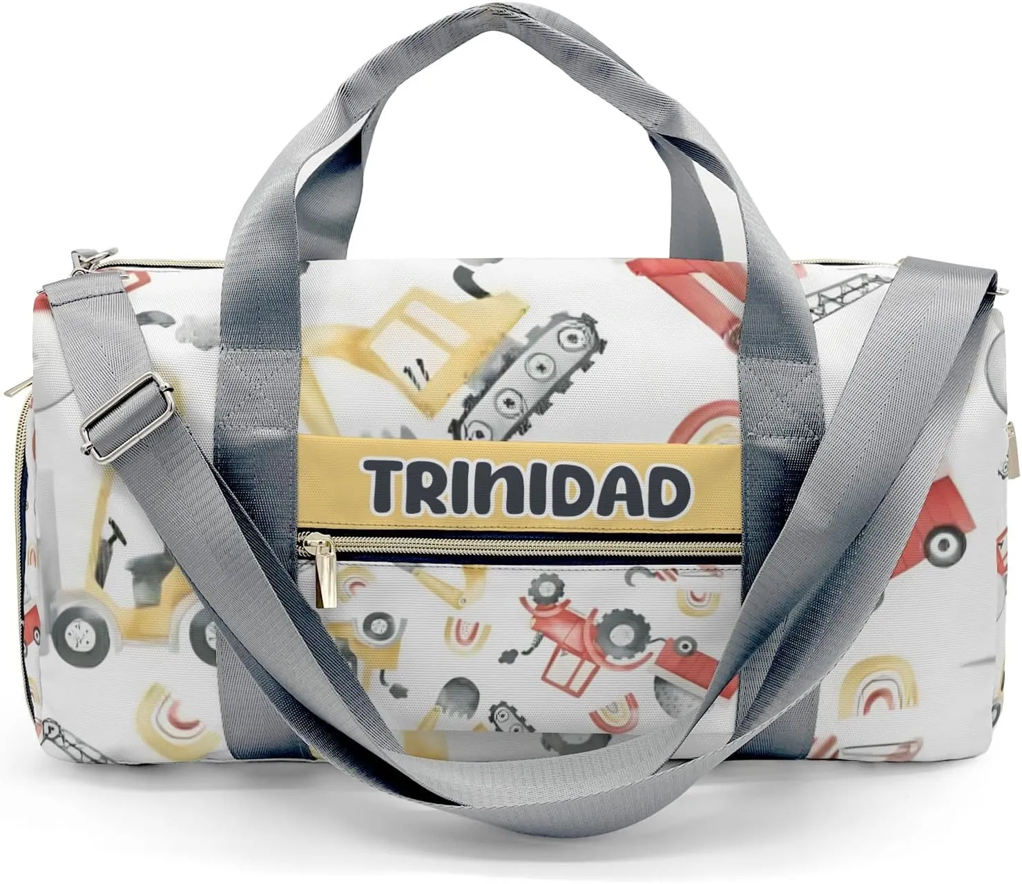 Custom Duffel Overnight Travel Bag for Sports Workout Girls Boys,Crane Excavator Truck Personalized Duffle Bag Gifts